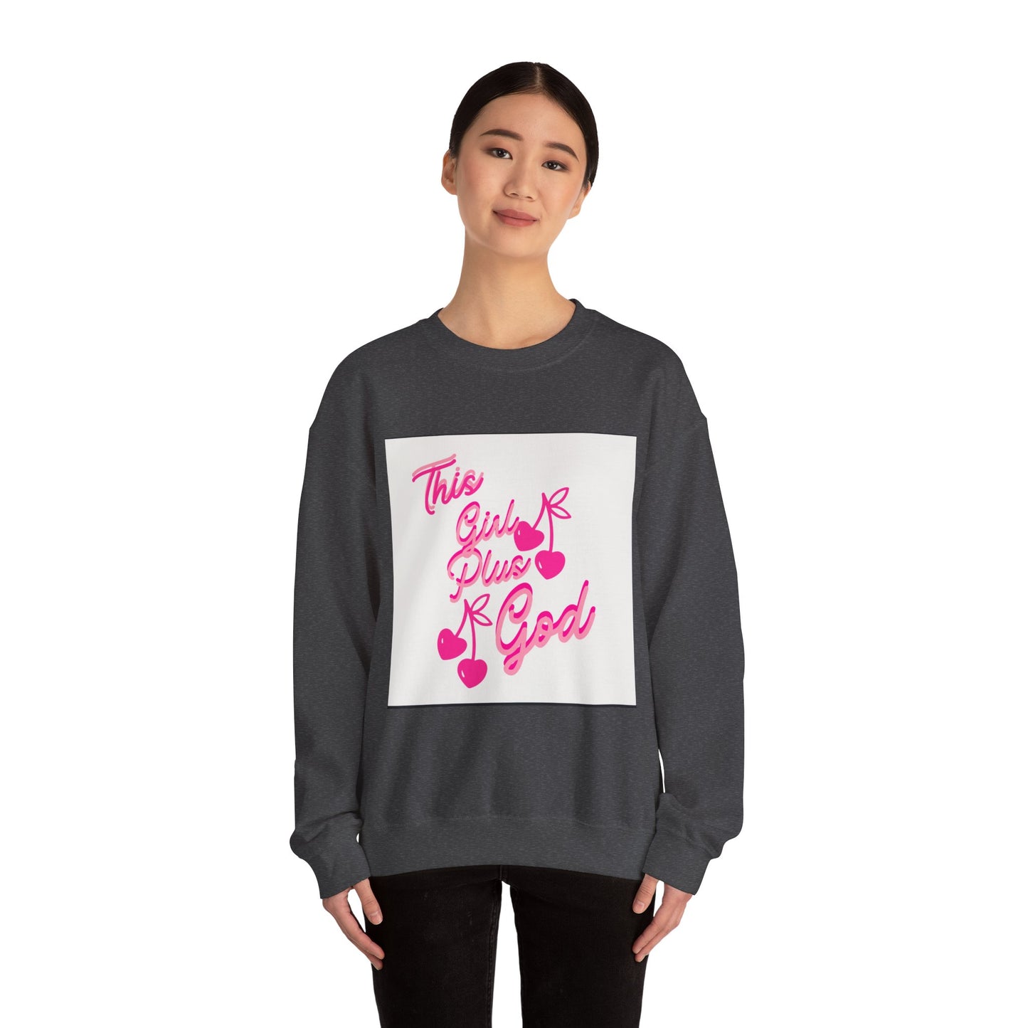 Crewneck Sweatshirt — "This Girl Plus God" Pink Script Graphic
