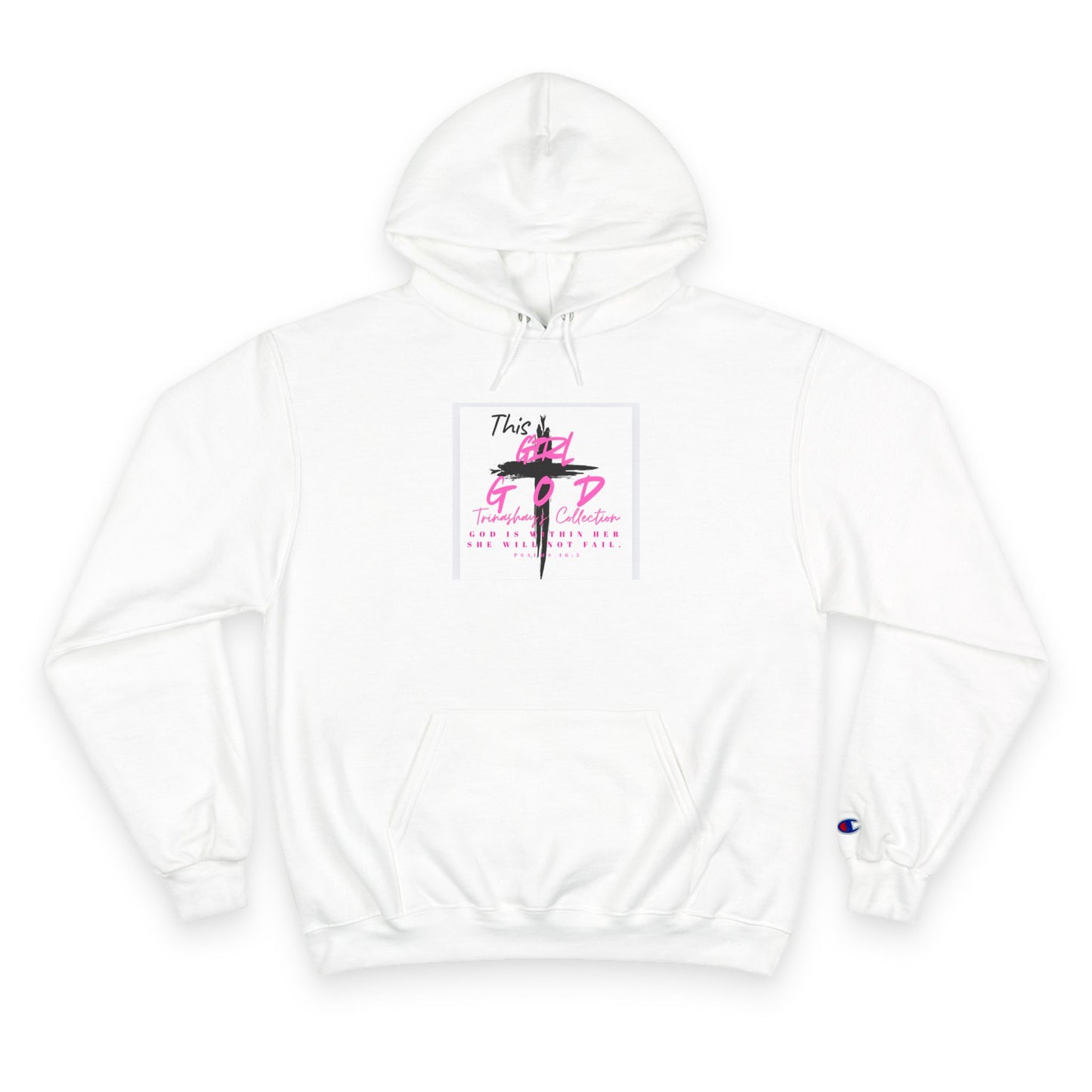 White Champion Hoodie — 'This Is God' Cross Graphic Christian Faith Sweatshirt