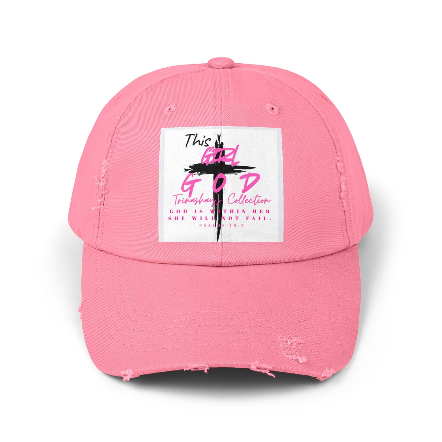 Distressed Dad Hat — 'This Is God' Pink Cross Graphic Patch Cap