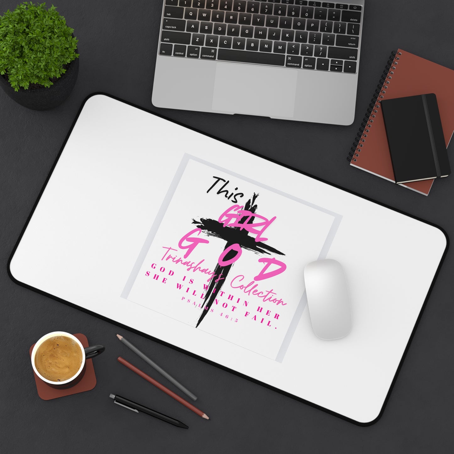 God Is Within Her Inspirational Desk Mat — Pink Faith Desk Mat