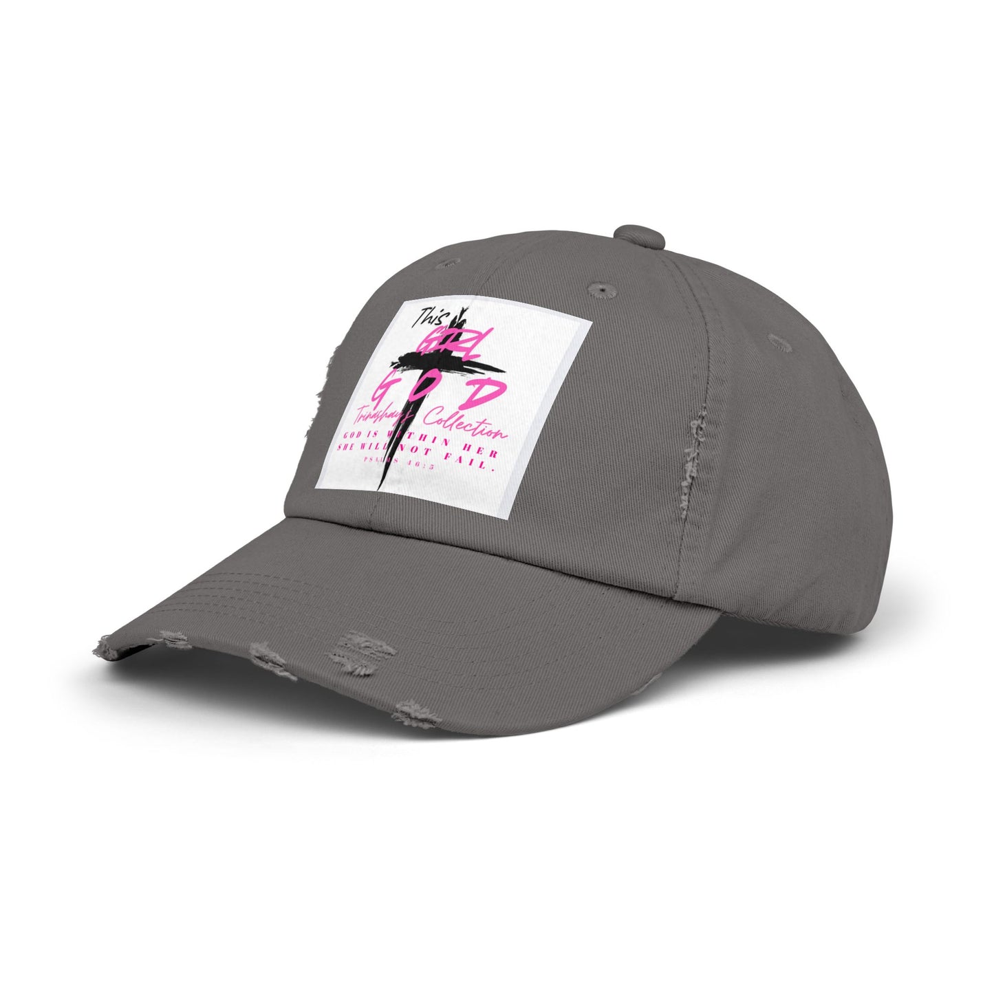 Distressed Dad Hat — 'This Is God' Pink Cross Graphic Patch Cap