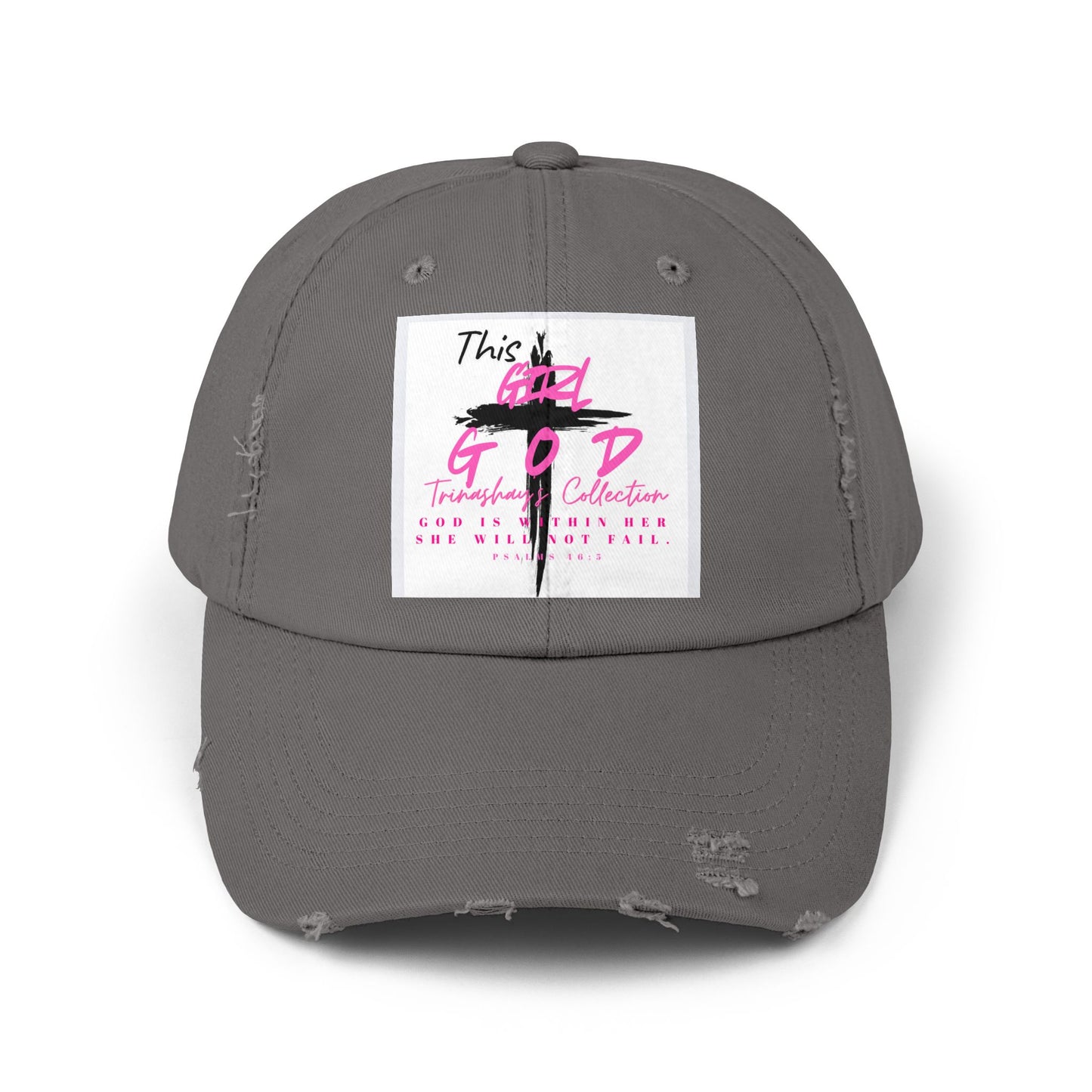 Distressed Dad Hat — 'This Is God' Pink Cross Graphic Patch Cap