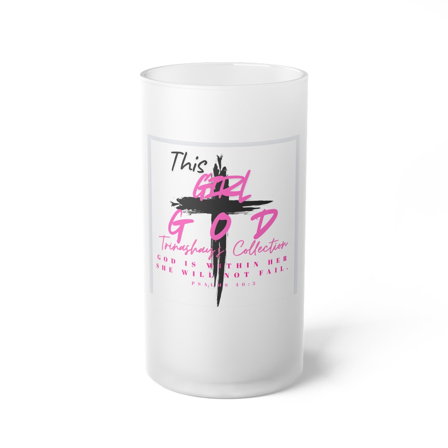 Frosted Glass Beer Mug — "This Girl of God" Faith-Inspired Pink Typography Beer Stein