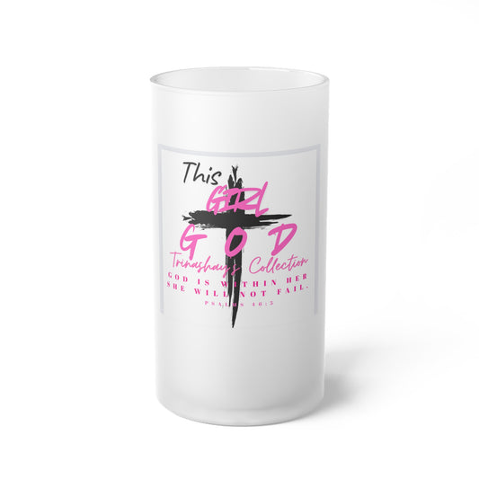 Frosted Glass Beer Mug — "This Girl of God" Faith-Inspired Pink Typography Beer Stein