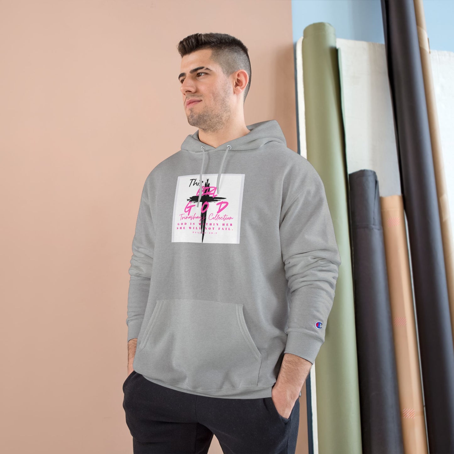 White Champion Hoodie — 'This Is God' Cross Graphic Christian Faith Sweatshirt
