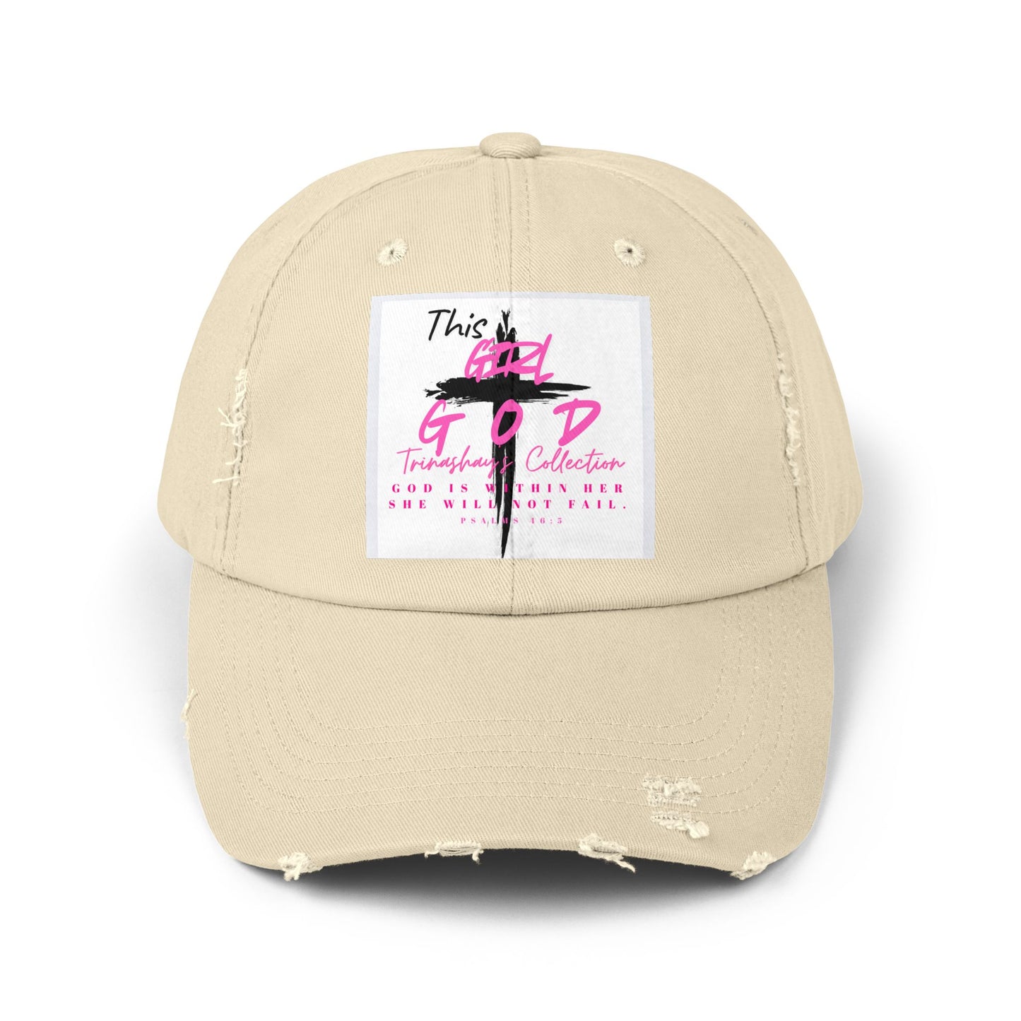 Distressed Dad Hat — 'This Is God' Pink Cross Graphic Patch Cap