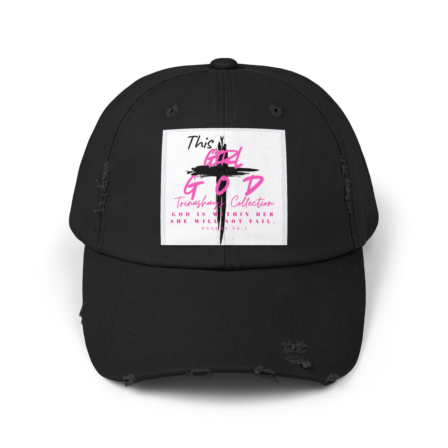 Distressed Dad Hat — 'This Is God' Pink Cross Graphic Patch Cap