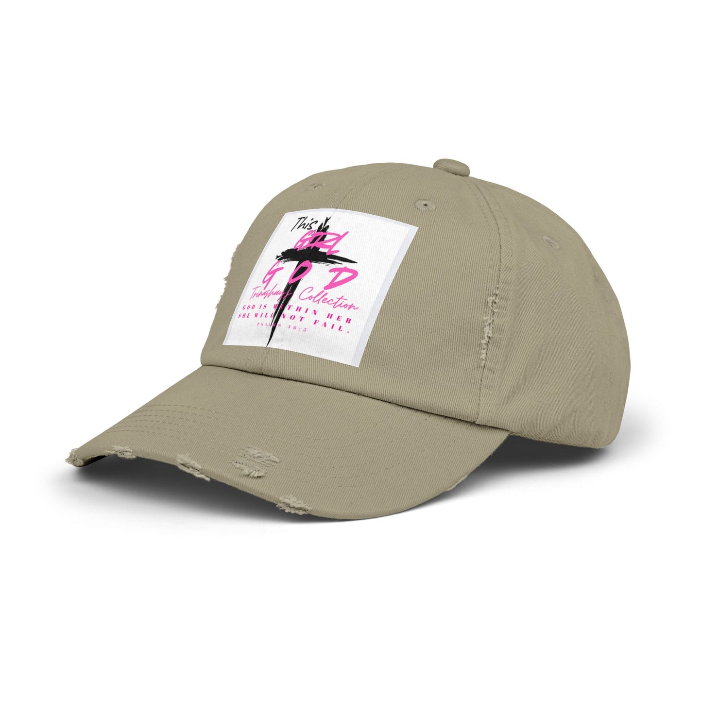 Distressed Dad Hat — 'This Is God' Pink Cross Graphic Patch Cap