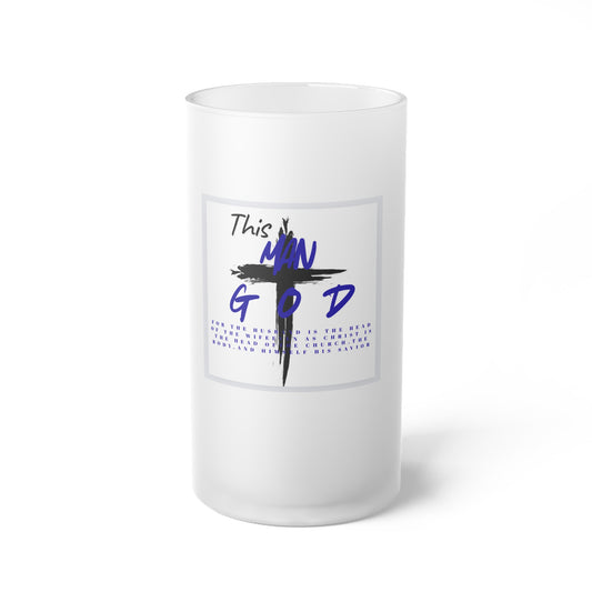 Frosted Beer Mug — "This Man is God" Christian Faith Glass Stein