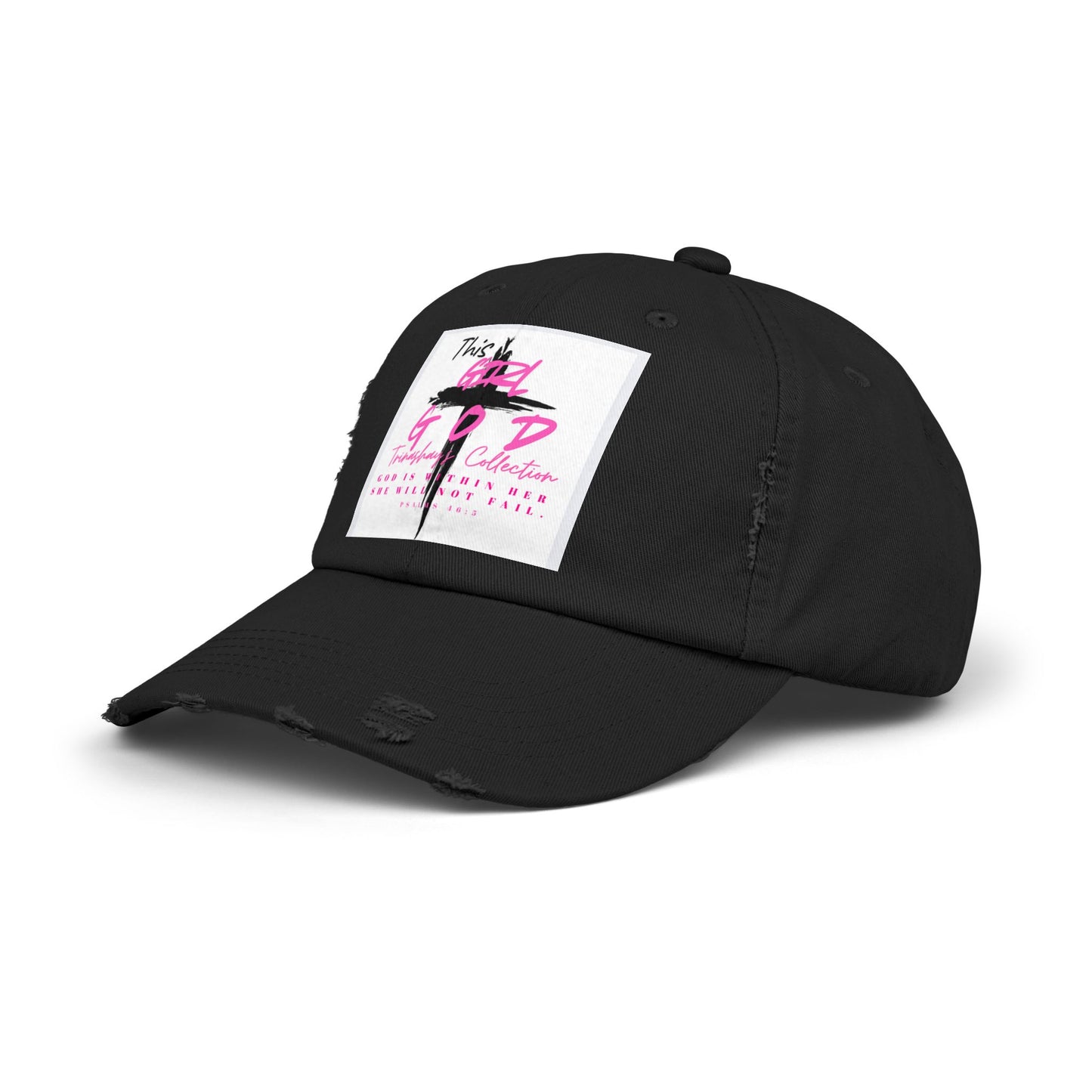 Distressed Dad Hat — 'This Is God' Pink Cross Graphic Patch Cap