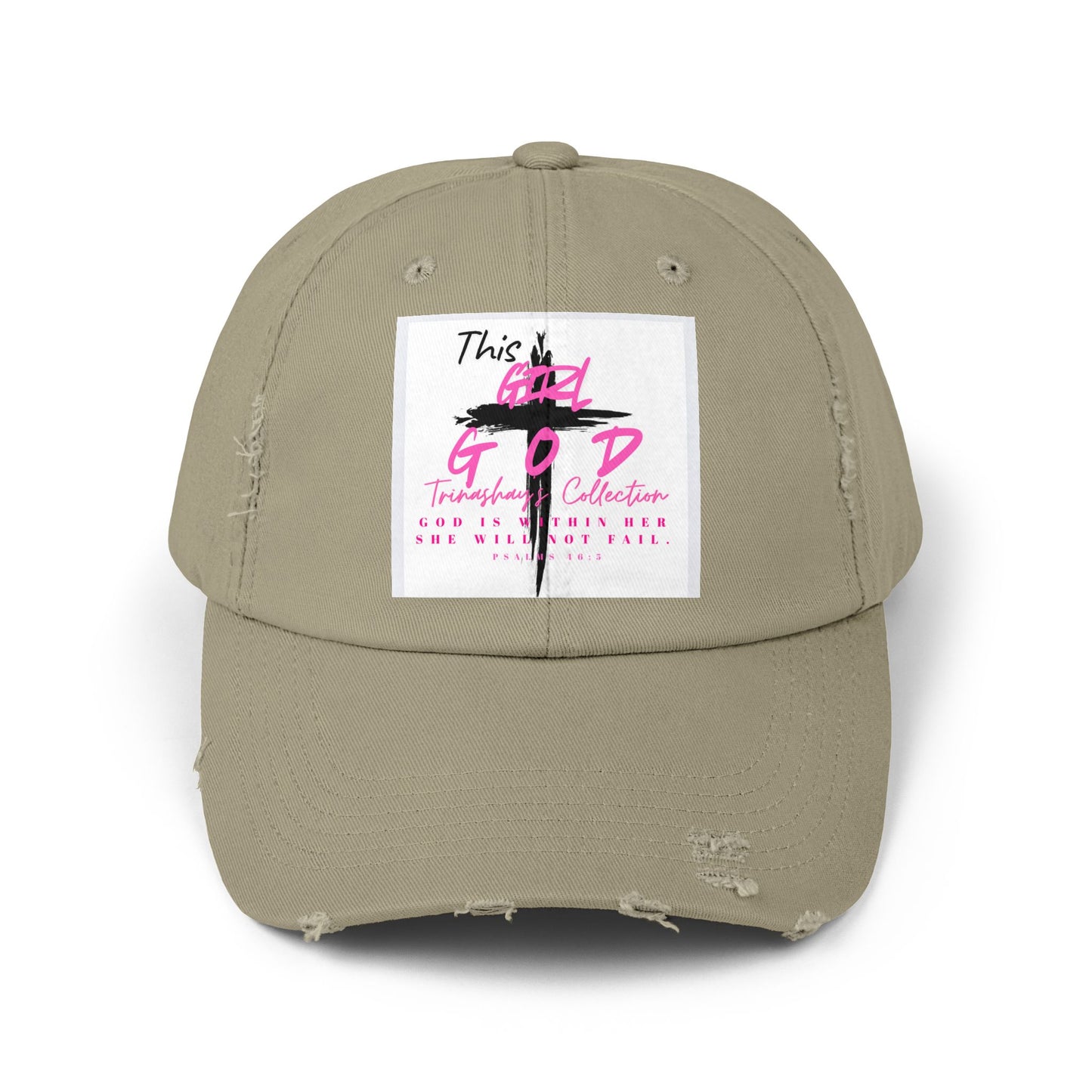 Distressed Dad Hat — 'This Is God' Pink Cross Graphic Patch Cap